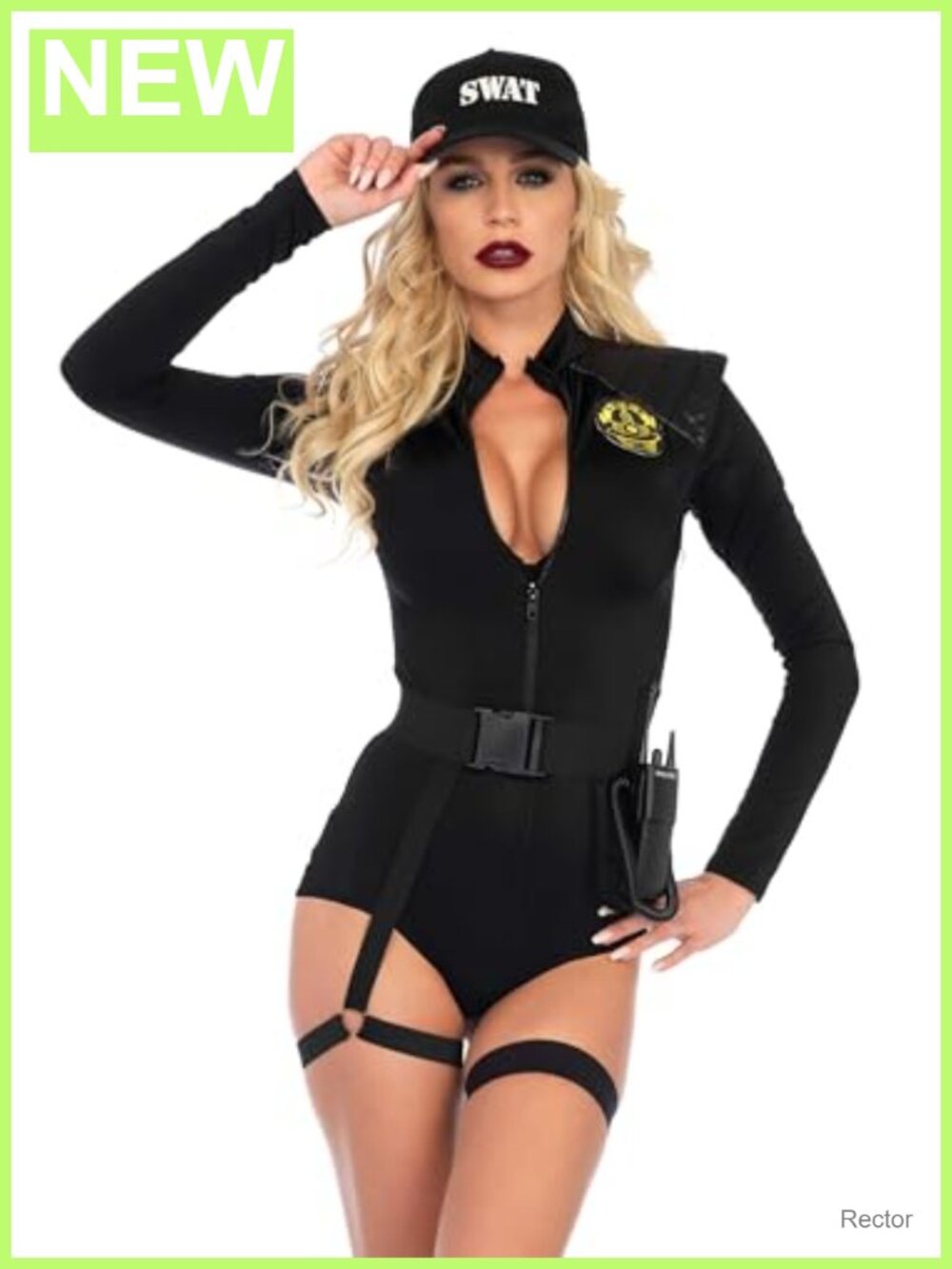 5 Pc SWAT Team Babe Costume Set Bodysuit Belt Garter Walkie Talkie Hat